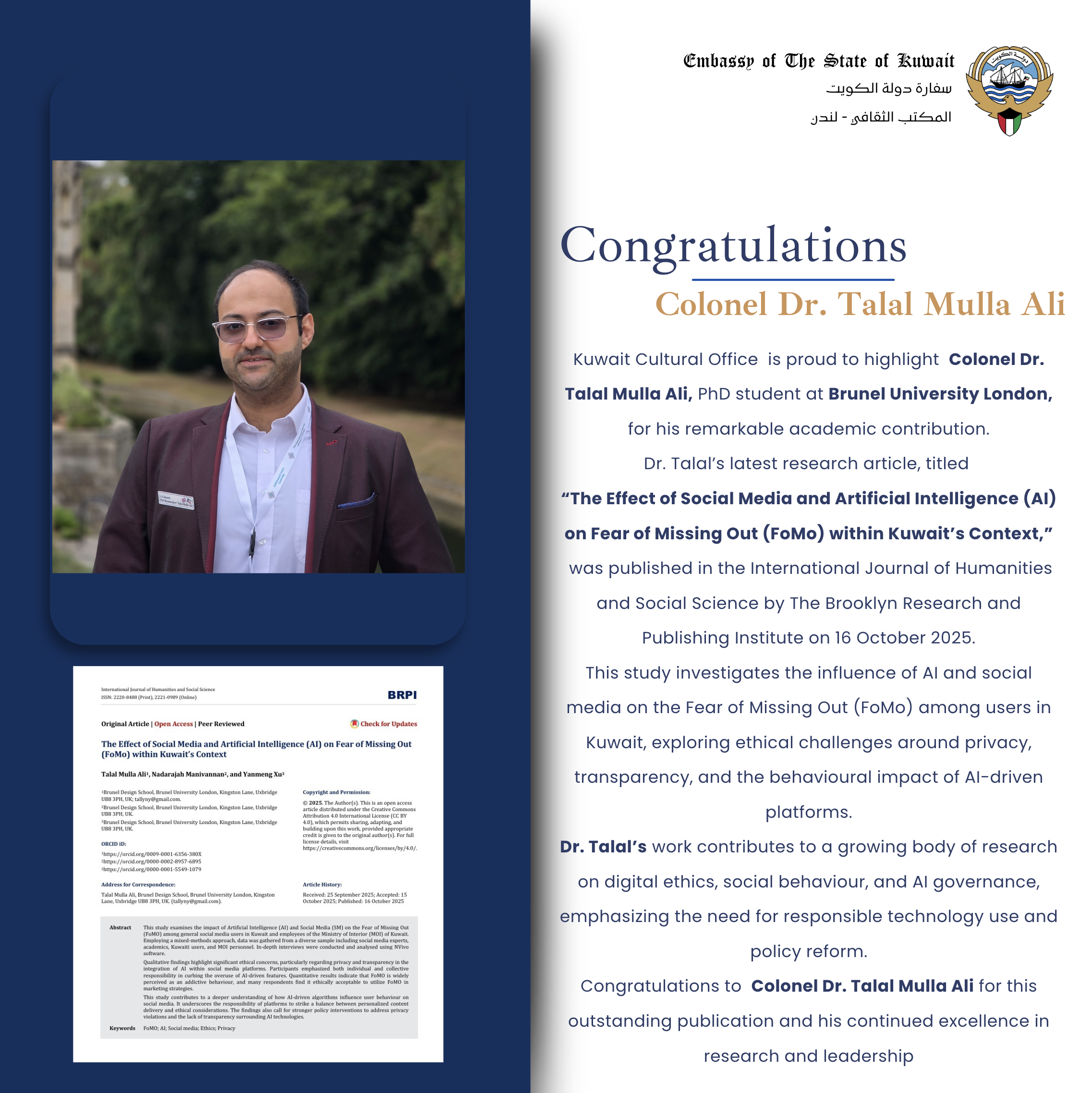 Colonel Dr. Talal Mulla Ali